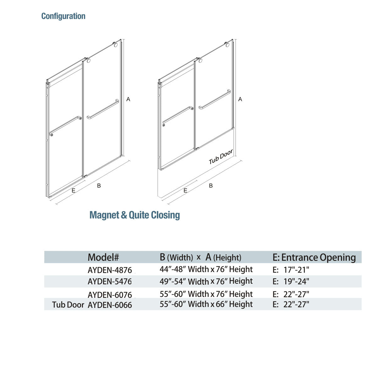 60"  Frameless Bypass Shower Door with Klearteck Treatment (3/8" Thickness) (Brushed Nickel) Ayden Series - iStyle Bath