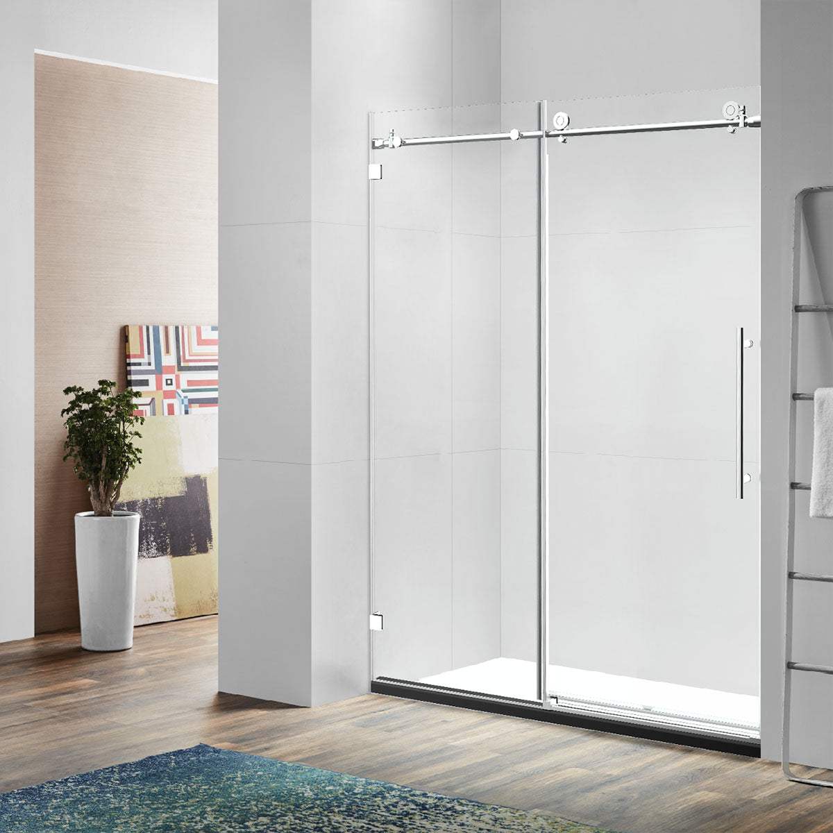 BR01 Joseph Frameless Single Sliding Shower Door with Klearteck Treatment (3/8" Thickness) (Brushed Nickel)