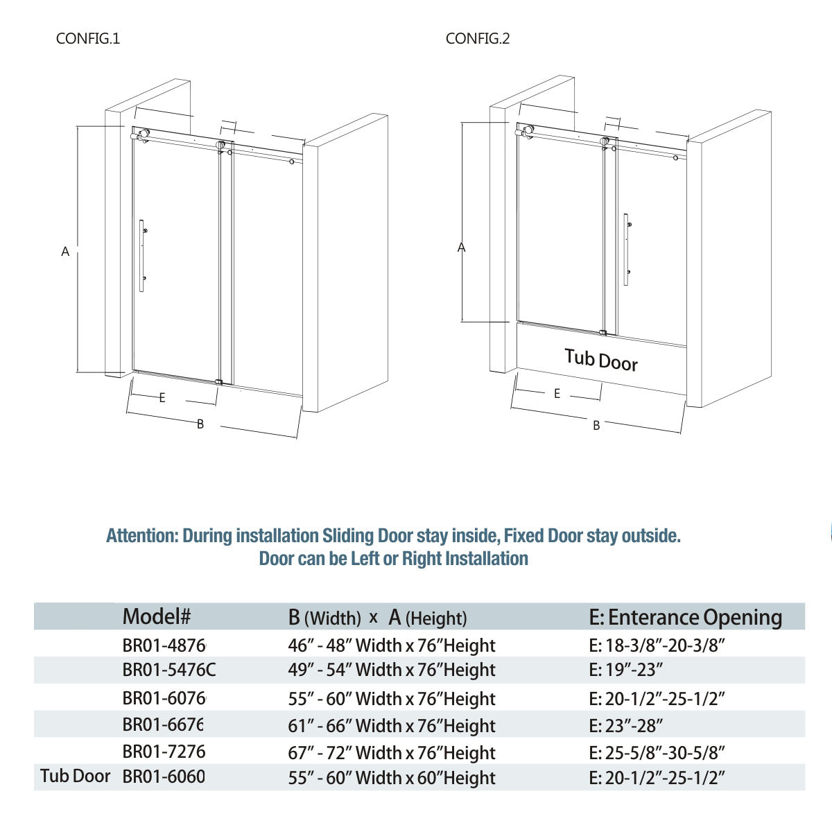 BR01 Joseph Frameless Single Sliding Shower Door with Klearteck Treatm
