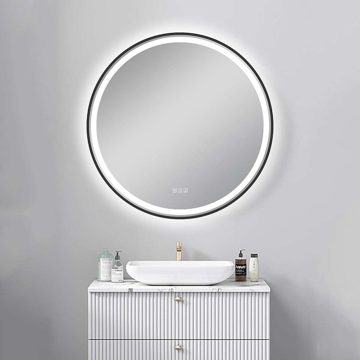 36" LED Round Mirror (Matte Black) Madelyn Series - iStyle Bath