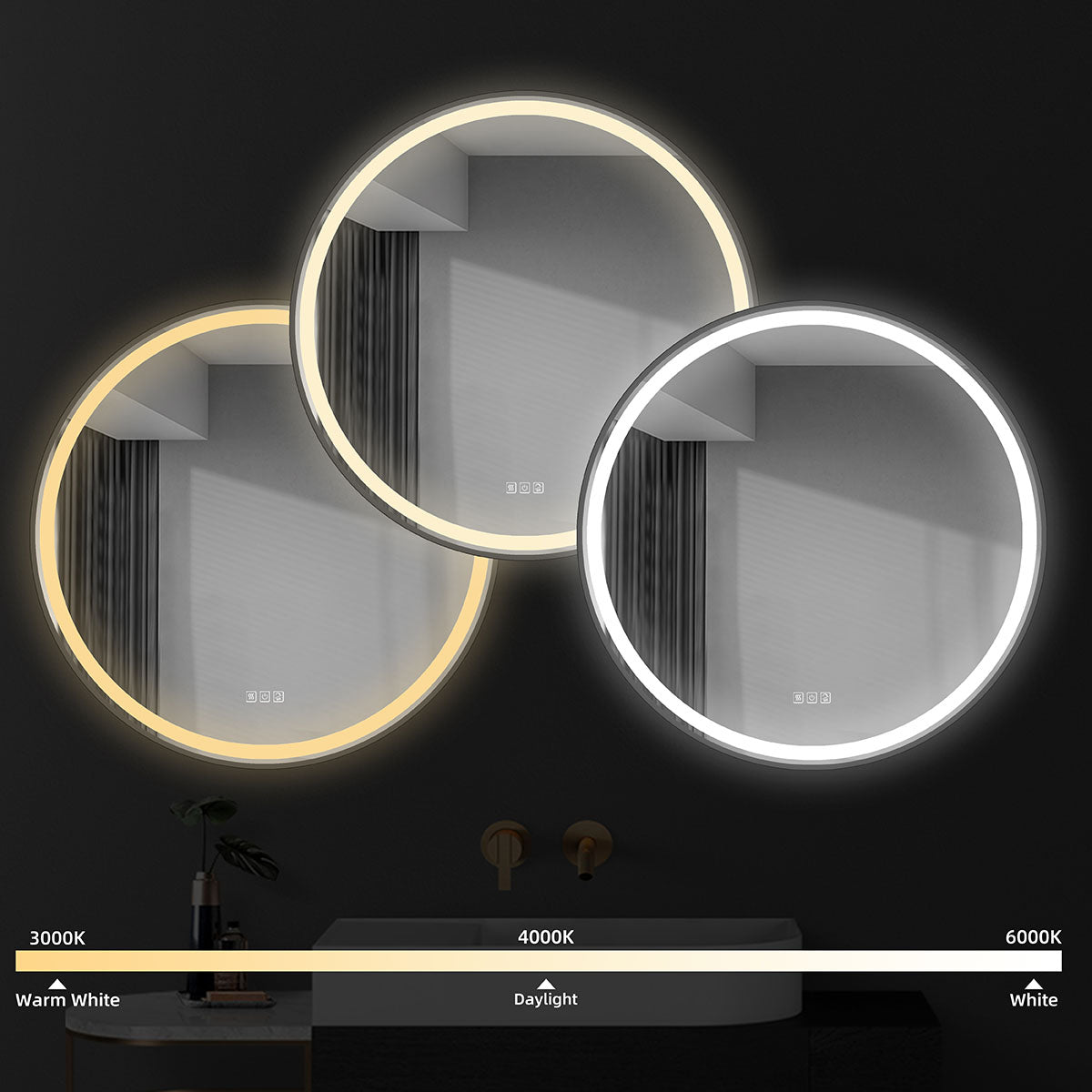 36" LED Round Mirror (Matte Black) Madelyn Series - iStyle Bath