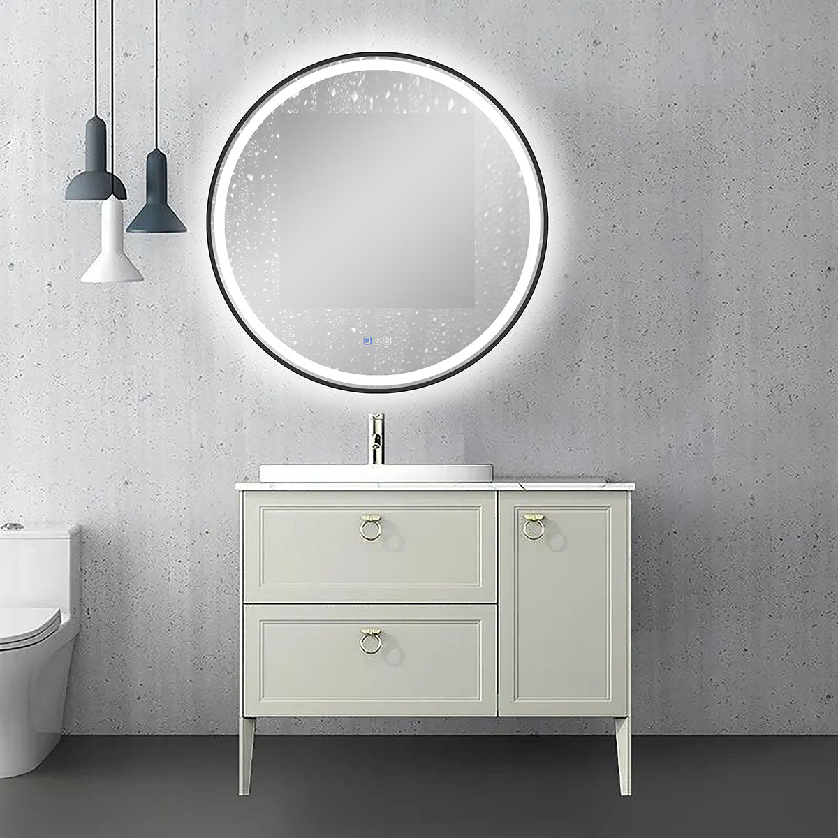 36" LED Round Mirror (Matte Black) Madelyn Series - iStyle Bath