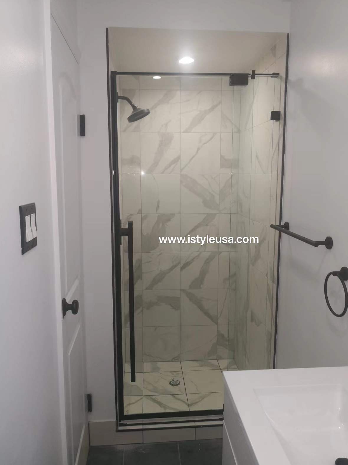 36" Frameless Swing Shower Door with Klearteck Treatment (Matte Black) AH01 Series - iStyle Bath
