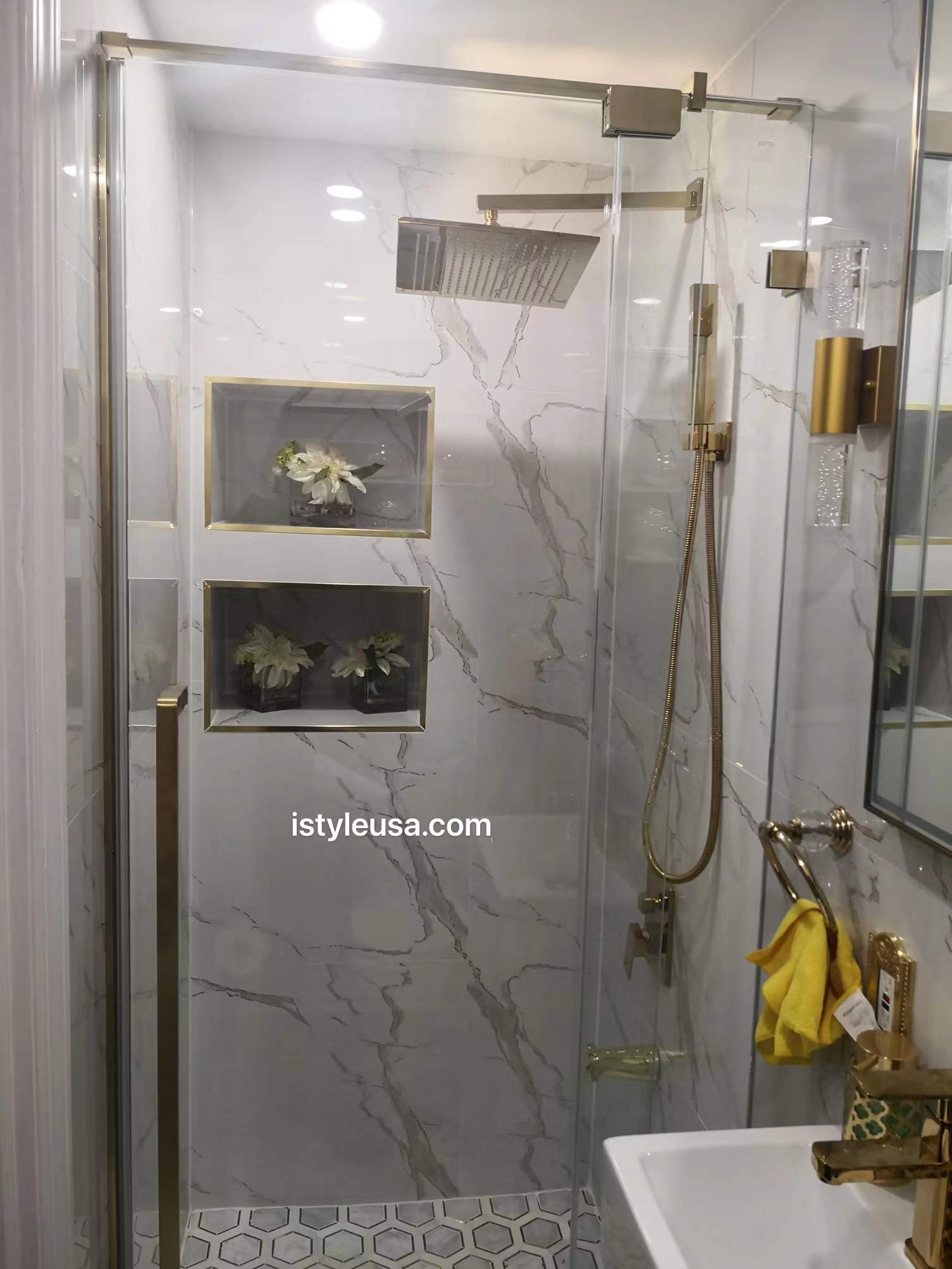 36" Frameless Swing Shower Door with Klearteck Treatment (Brushed Gold) AH01 Series - iStyle Bath