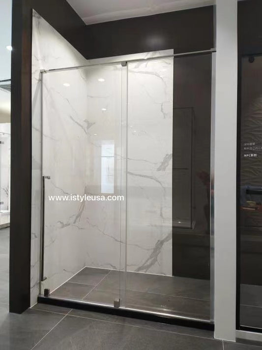 60"  Single Sliding Shower Doors with Klearteck Treatment (3/8" Thickness) (Chrome) KH Frameless Frameless - iStyle Bath