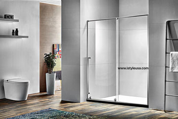 60"  Single Sliding Shower Doors with Klearteck Treatment (3/8" Thickness) (Chrome) KH Frameless Frameless - iStyle Bath