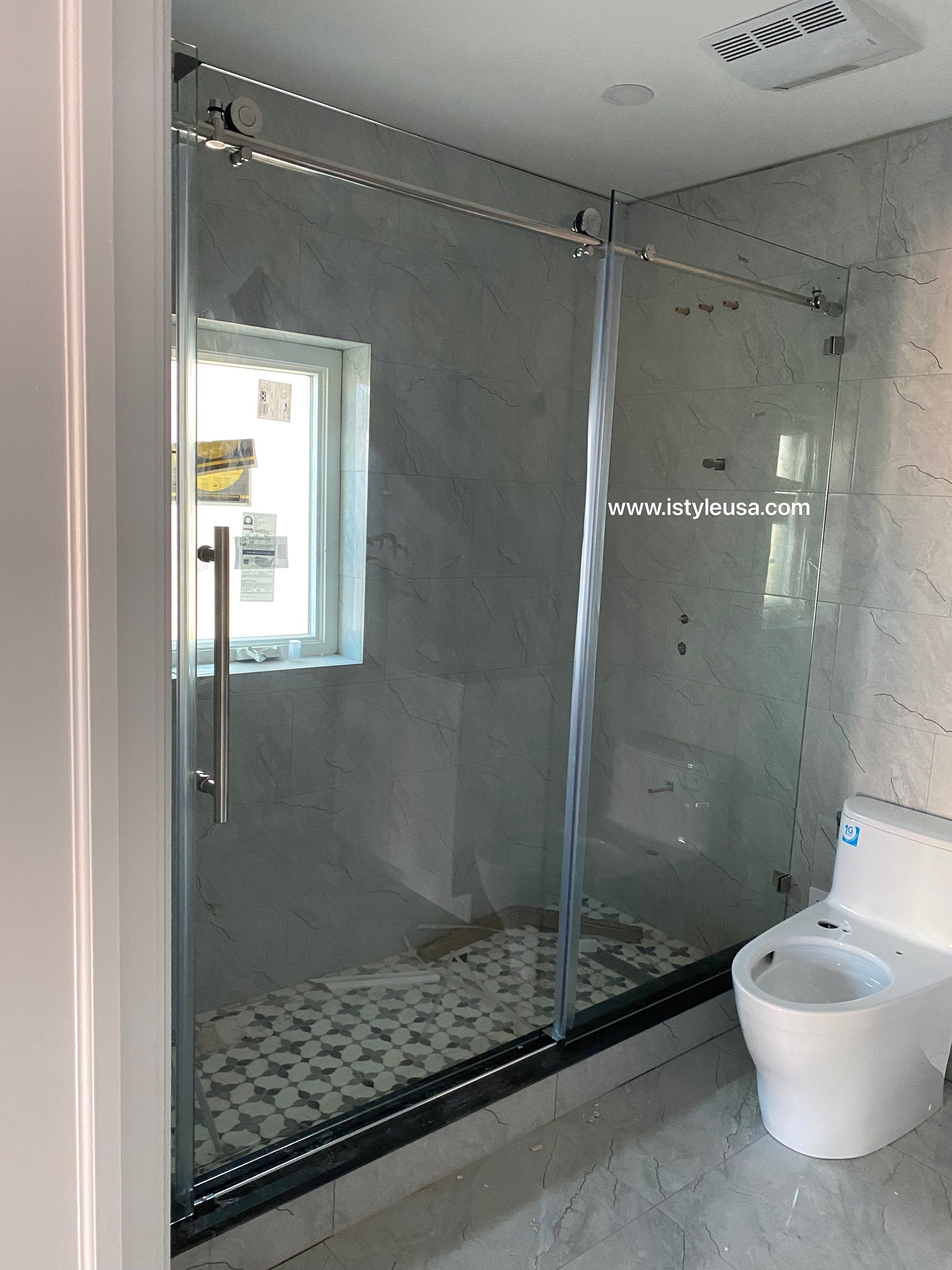 78"  Frameless (3 Panels) Single Sliding Shower Door with Klearteck Treatment (3/8" Thickness) (Brushed Nickel) MZ Matthew Series - iStyle Bath