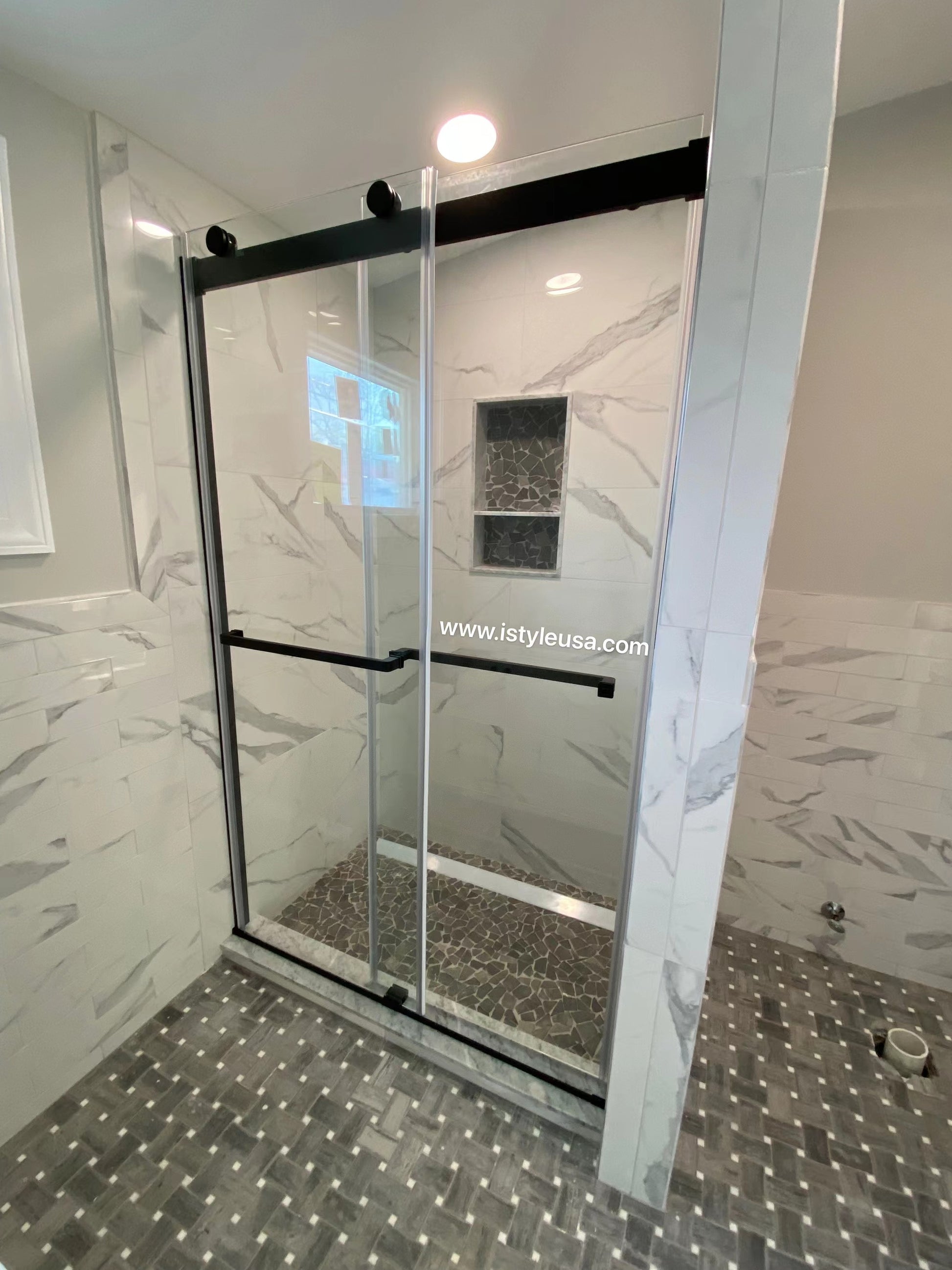 60" Frameless Bypass Shower Door with Klearteck Treatment (3/8" Thickness) (Matte Black) Ayden Series - iStyle Bath