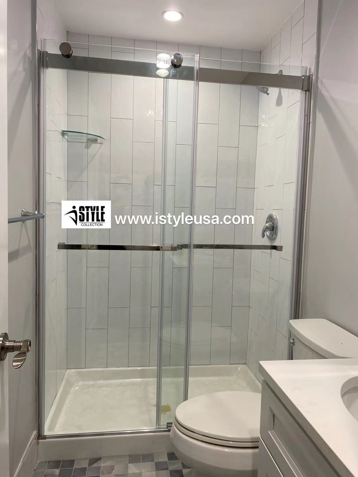 60"  Frameless Bypass Shower Door with Klearteck Treatment (3/8" Thickness) (Brushed Nickel) Ayden Series - iStyle Bath