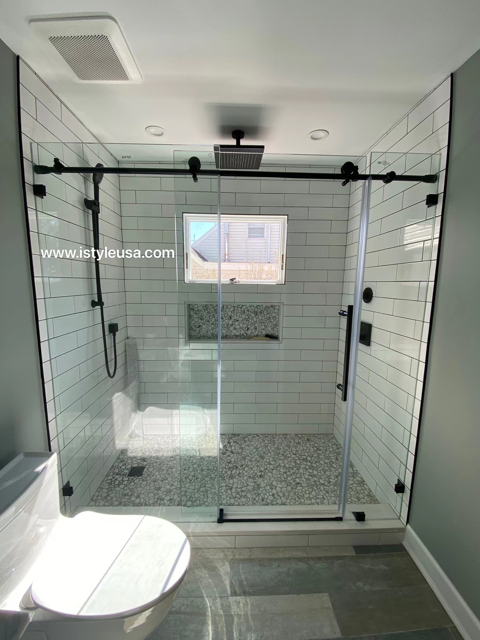 78"  Frameless (3 Panels) Single Sliding Shower Door with Klearteck Treatment (3/8" Thickness) (Chrome) MZ Mathew Series - iStyle Bath