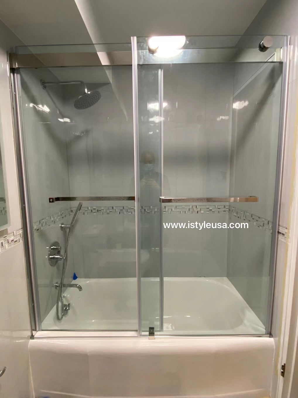 60"  Tub Door Frameless Bypass with Klearteck Treatment (3/8" Thickness) (Brushed Nickel) Ayden Series - iStyle Bath