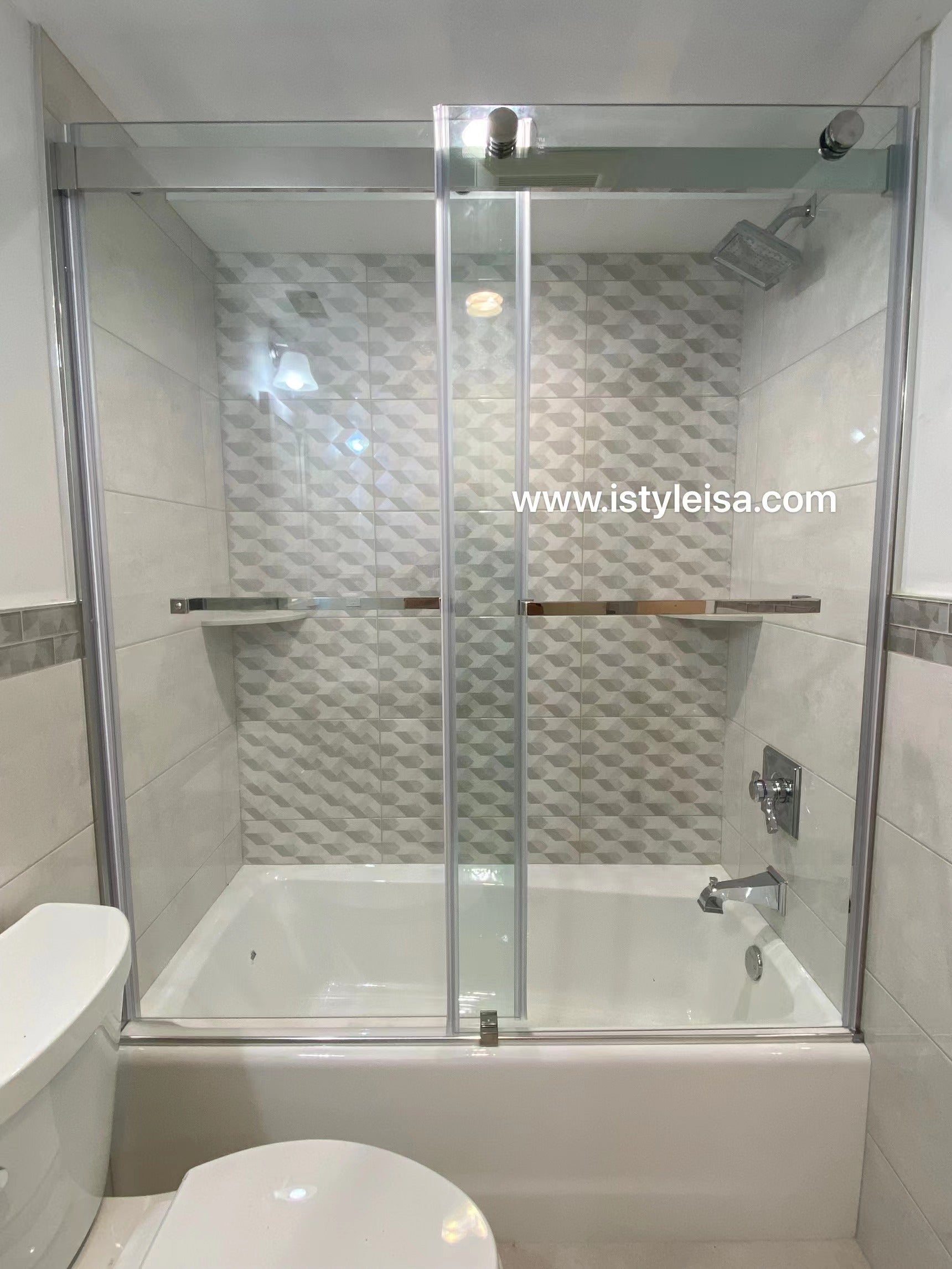 60"  Tub Door Frameless Bypass with Klearteck Treatment (3/8" Thickness) (Brushed Nickel) Ayden Series - iStyle Bath