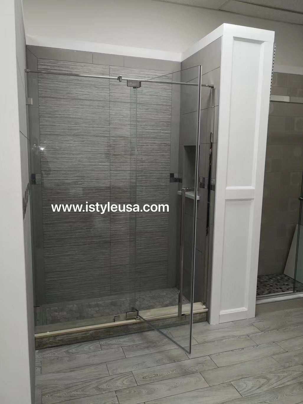 36"  Frameless Swing Shower Door with Klearteck Treatment (Fixed 3/8" & Swing 5/16" Thickness) (Brushed Nickel) AH01 - iStyle Bath