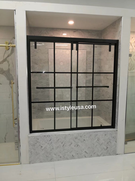 60" Jet Glaze Tub Door with Klearteck Treatment (3/8" Thickness) (Matte Black) AC88 Alex Bypass Series - iStyle Bath