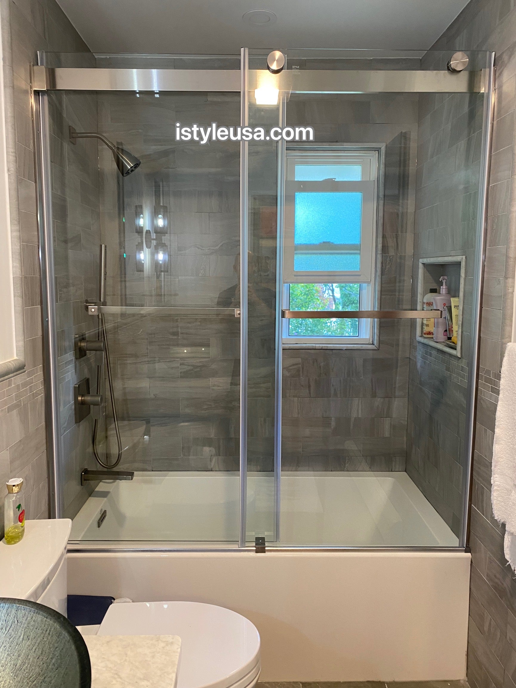 60"  Tub Door Frameless Bypass with Klearteck Treatment (3/8" Thickness) (Brushed Nickel) Ayden Series - iStyle Bath