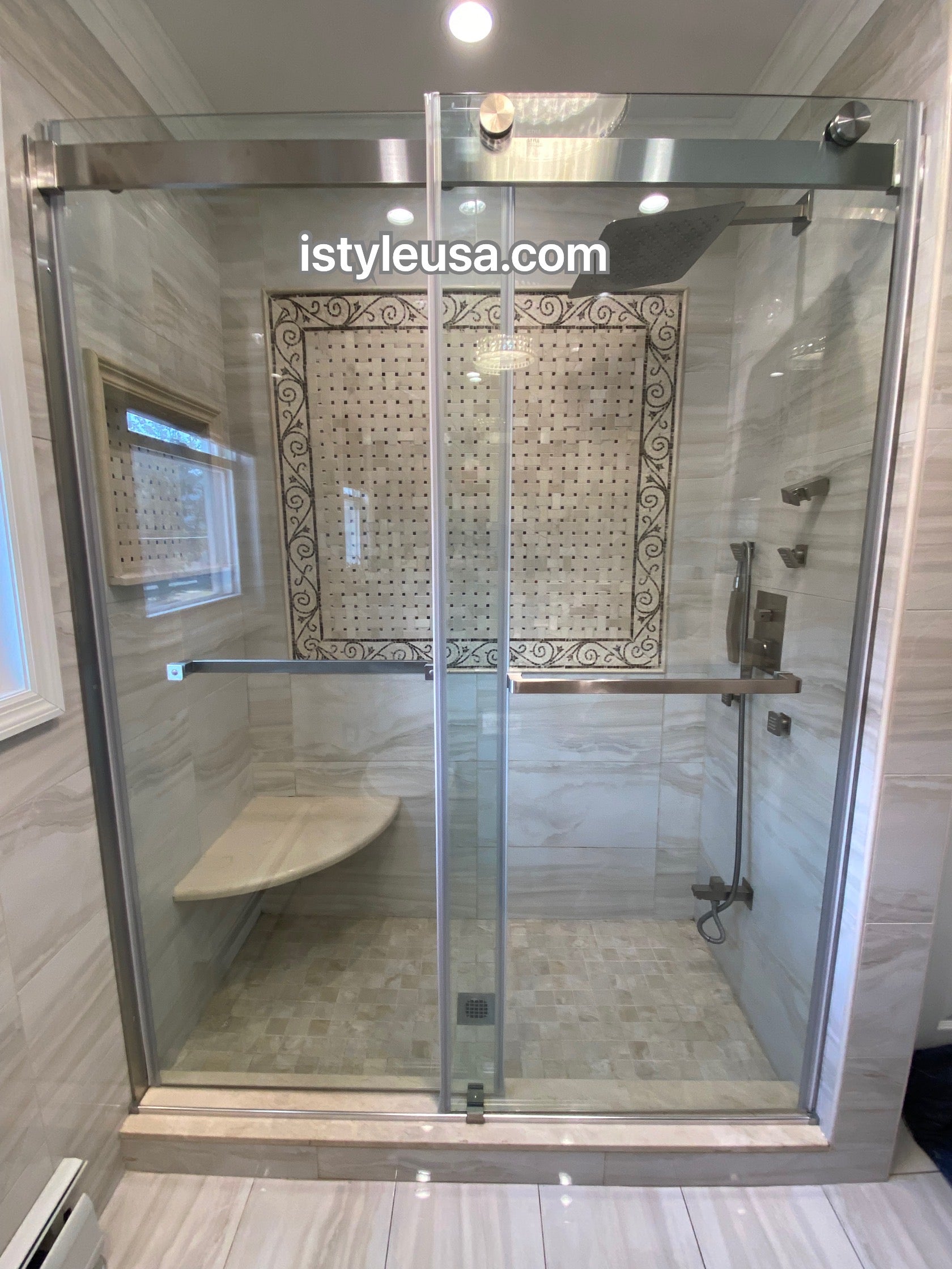 60"  Frameless Bypass Shower Door with Klearteck Treatment (3/8" Thickness) (Brushed Nickel) Ayden Series - iStyle Bath