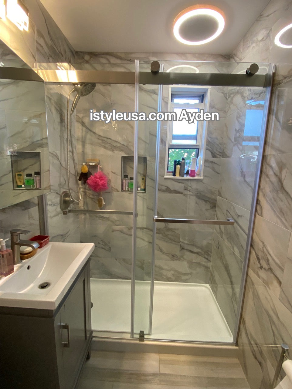 60"  Frameless Bypass Shower Door with Klearteck Treatment (3/8" Thickness) (Brushed Nickel) Ayden Series - iStyle Bath