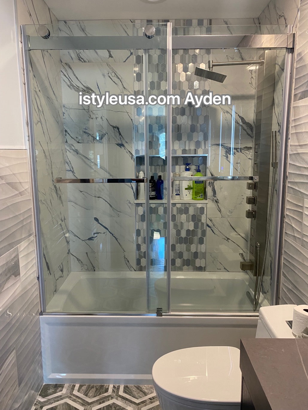 60"  Tub Door Frameless Bypass with Klearteck Treatment (3/8" Thickness) (Brushed Nickel) Ayden Series - iStyle Bath