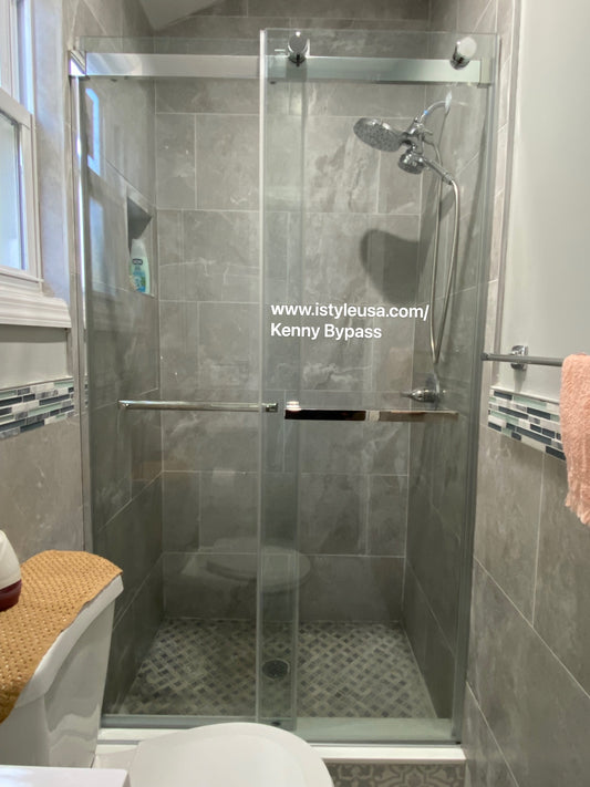 44" Frameless Bypass Shower Door with Klearteck Treatment (5/16" Thickness) (Chrome) Kenny Series - iStyle Bath