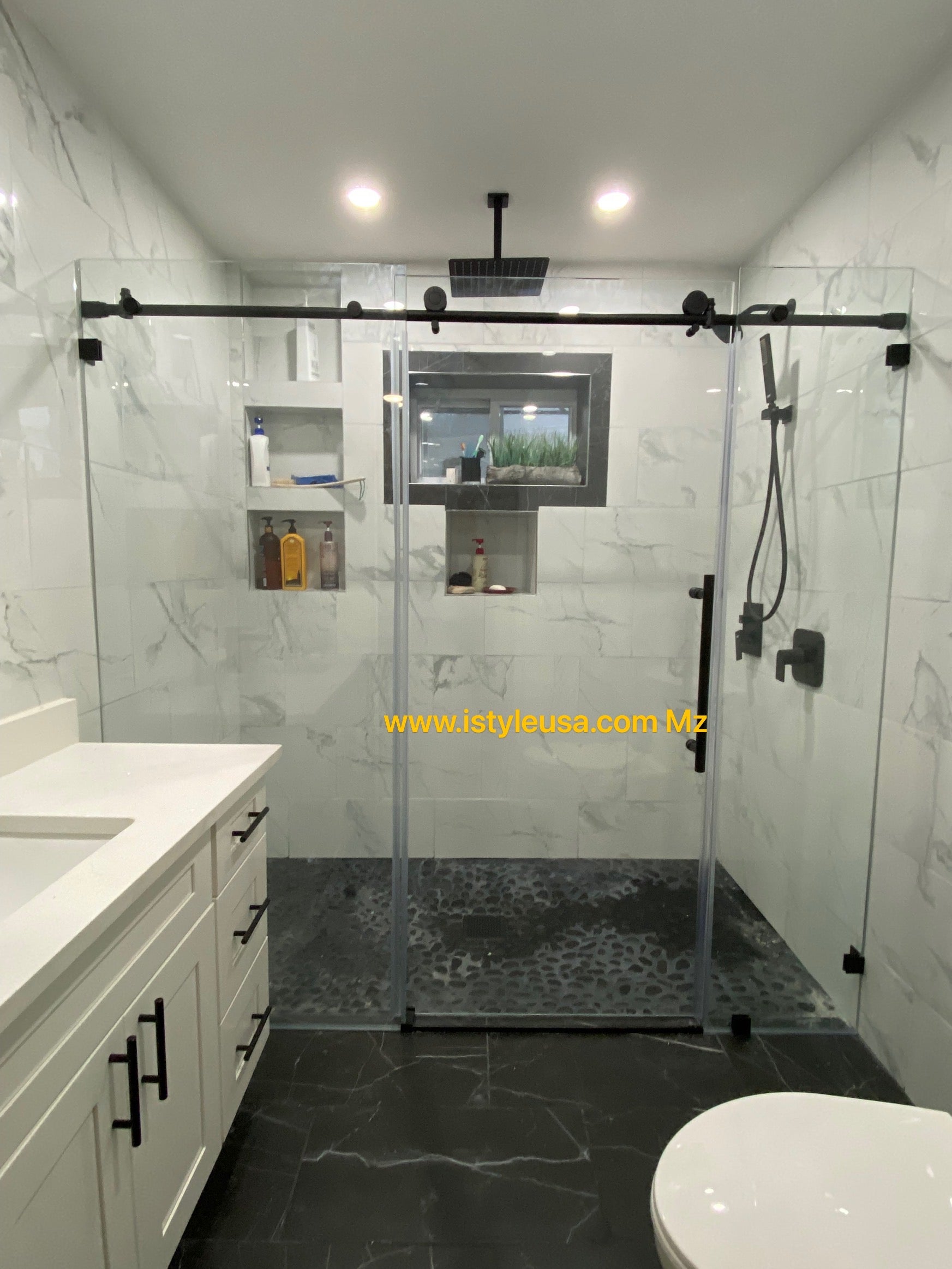 78" Frameless (3 Panels) Single Sliding Shower Door with Klearteck Treatment (3/8" Thickness) (Matte Black) MZ Matthew Series - iStyle Bath