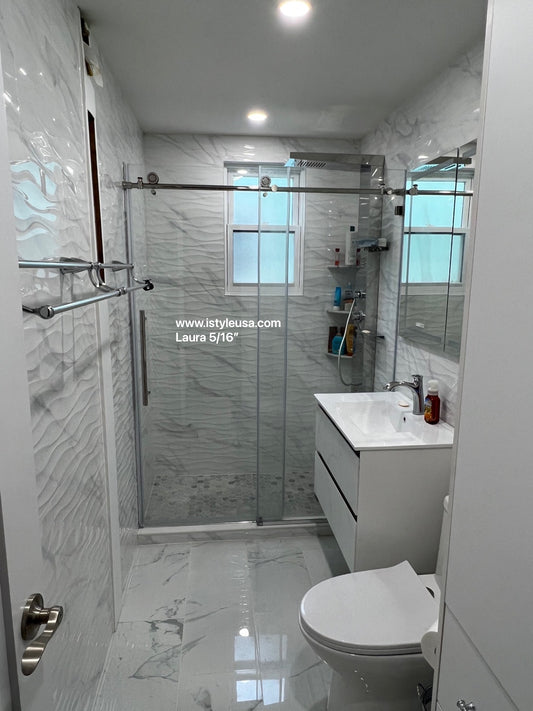 60" Shower Door (5/16" Thickness) (Brushed Nickel) Laura Frameless Series with Klearteck - iStyle Bath