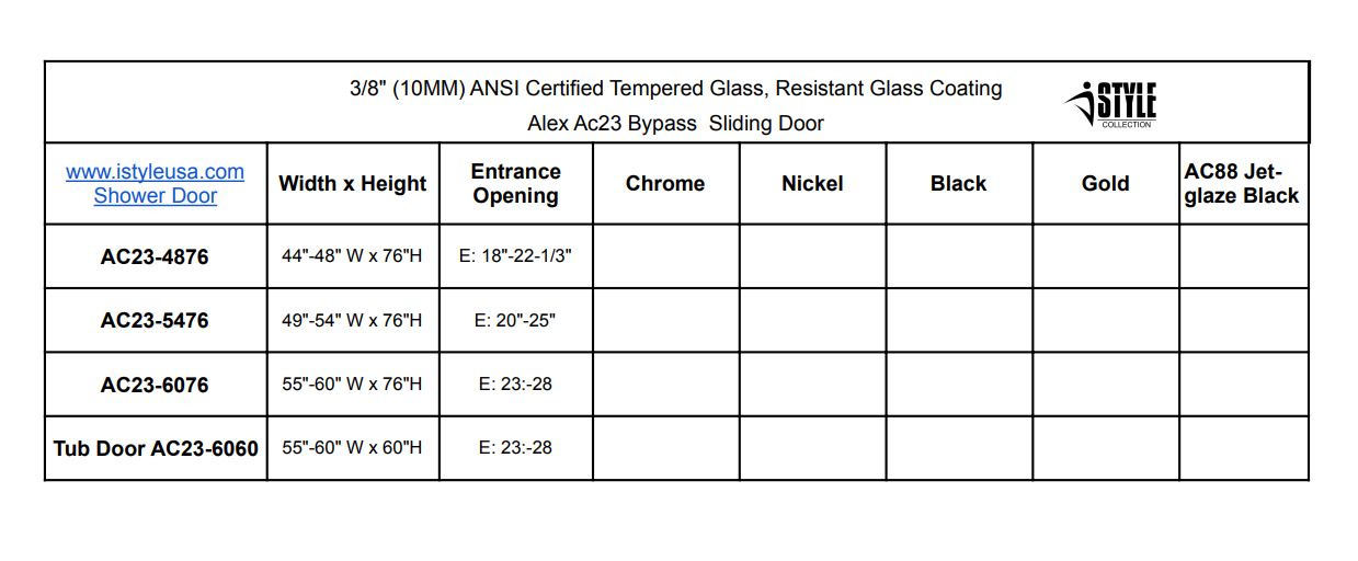 AC23 Bypass Tub Door with Klearteck Treatment (3/8" Thickness) (Brushed Gold) - iStyle Bath