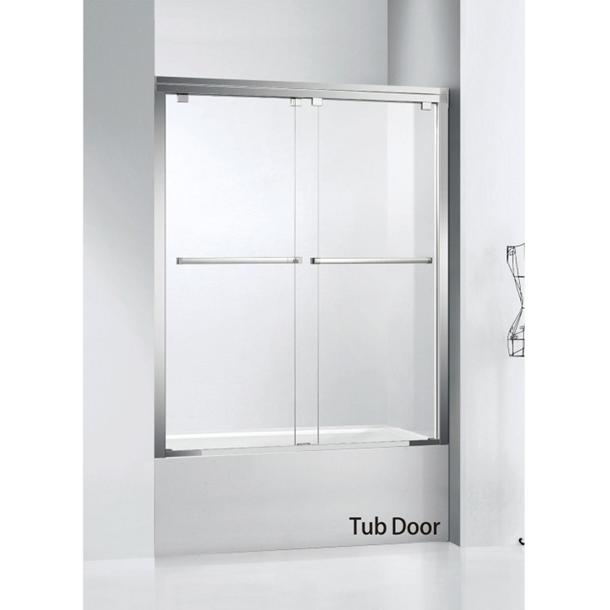 60"  Bypass Tub Door with Klearteck Treatment (5/16" Thickness) (Silver ) ASD Series - iStyle Bath