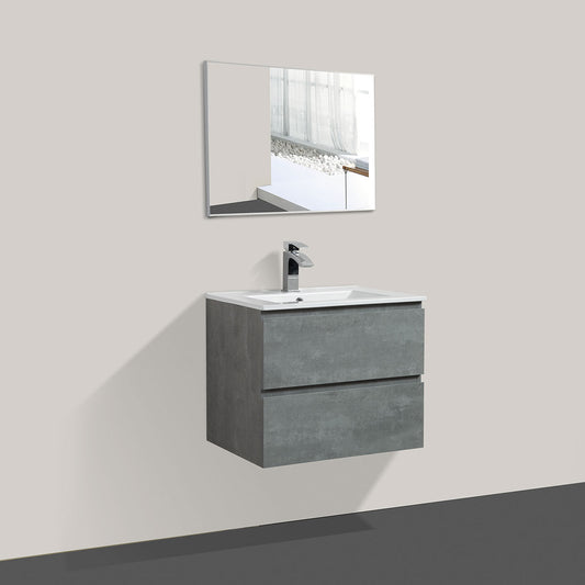 24" Angela Wall Hung Vanity & Ceramic Sink (Cement Grey) V9005 Series