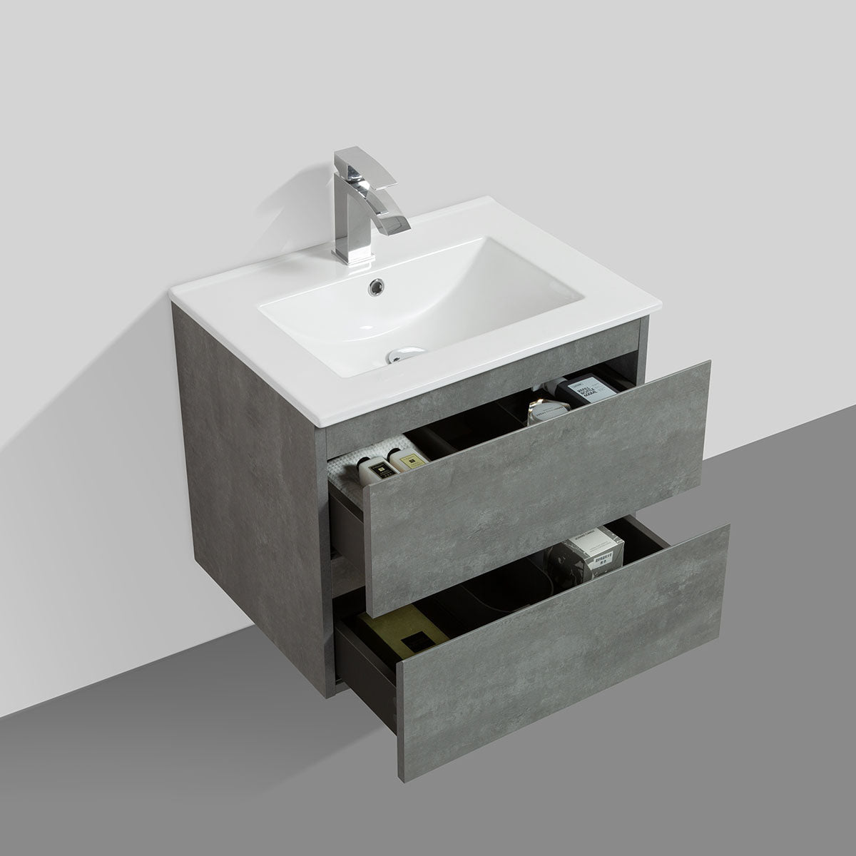 24" Angela Wall Hung Vanity & Ceramic Sink (Cement Grey) V9005 Series - iStyle Bath